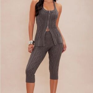 Fashion Nova Charcoal Knit Capris Jumpsuit